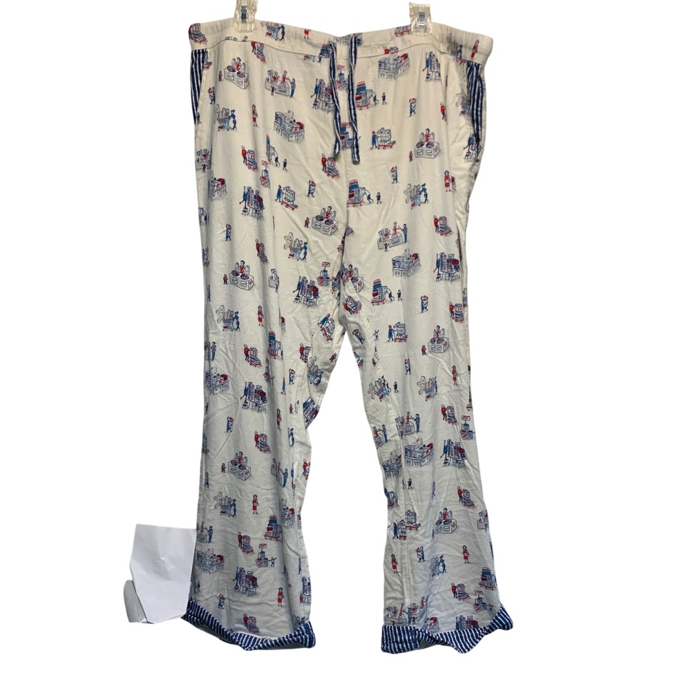 Munki Munki Pajama Pants XL Bamboo Grocery Store Print Striped Quirky Foodie
